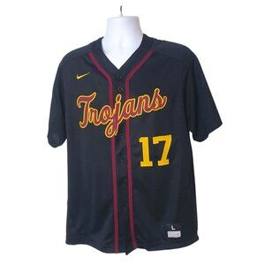 Nike USC Trojans L Baseball Jersey #17 Stitched Black Maroon Button-Up Sportswea